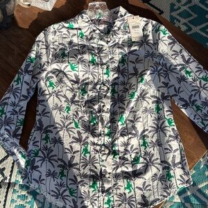 Boden Women's Palm Tree and Monkey Print Blouse - Green and Black on White